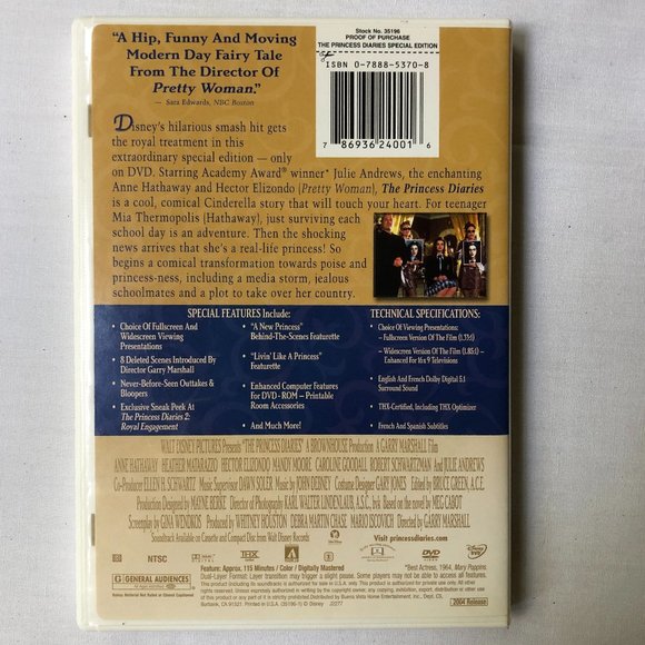 The Princess Diaries (Two-Disc Collectors Set)  Disney DVD - Picture 2 of 6